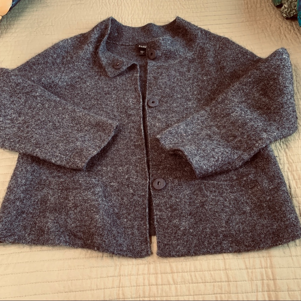 Eileen Fisher Heather Charcoal Boxy Button Cardigan